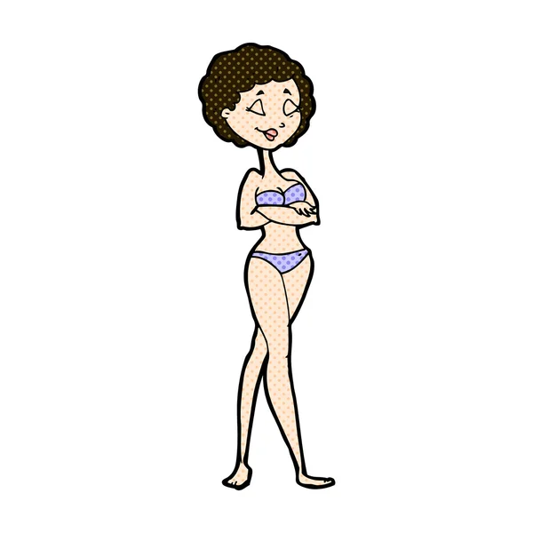 Comic cartoon retro woman in bikini — стоковый вектор