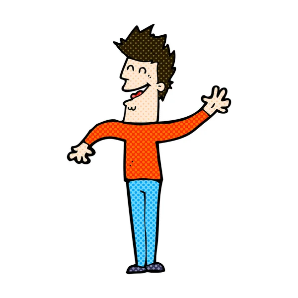 Gelukkig man strip cartoon zwaaien — Stockvector