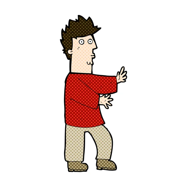 Comic cartoon nervous man waving — Stock Vector