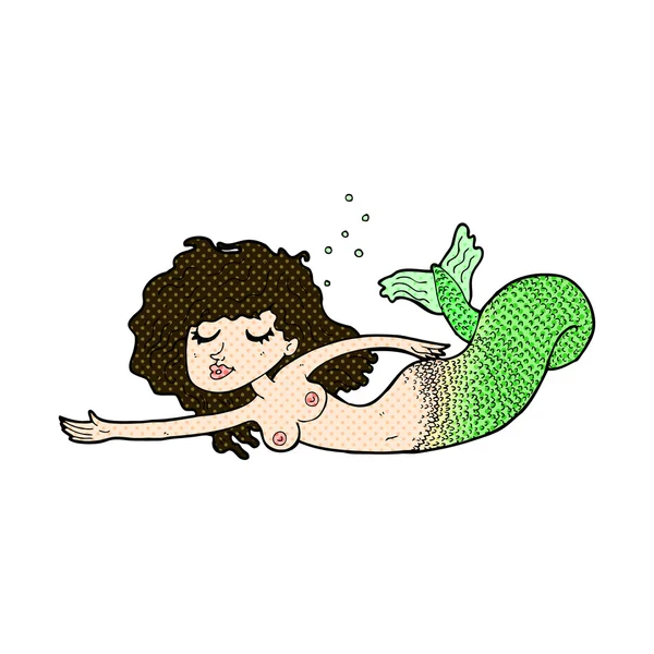 Comic cartoon topless mermaid — Stock Vector