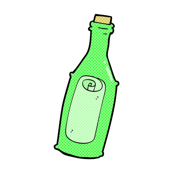 Mensaje de dibujos animados cómicos en botella — Vector de stock