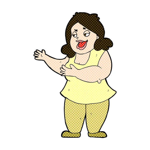 Komik karikatür mutlu şişman kadın — Stok Vektör