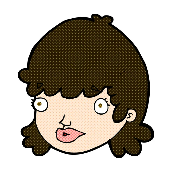 Comic cartoon female face with surprised expression — Stock Vector