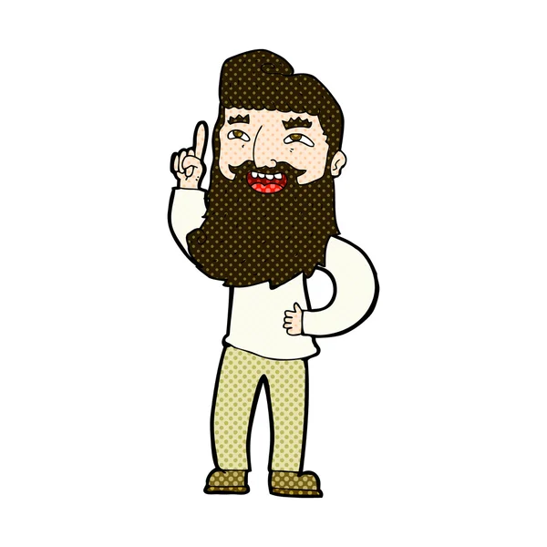 Komik karikatür mutlu sakallı adam fikir — Stok Vektör