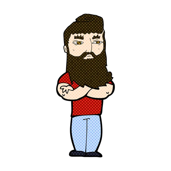 Bande dessinée homme sérieux avec barbe — Image vectorielle