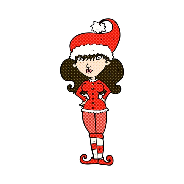 Desenho animado mulher ajudante do Papai Noel —  Vetores de Stock