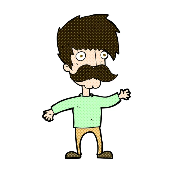 Cómico hombre de dibujos animados con bigote ondeando — Vector de stock