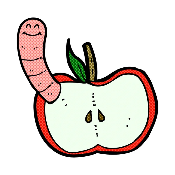 Fumetto mela con verme — Vettoriale Stock