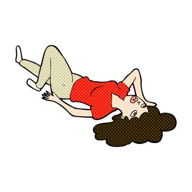 komik karikatür kadın yerde yatarken