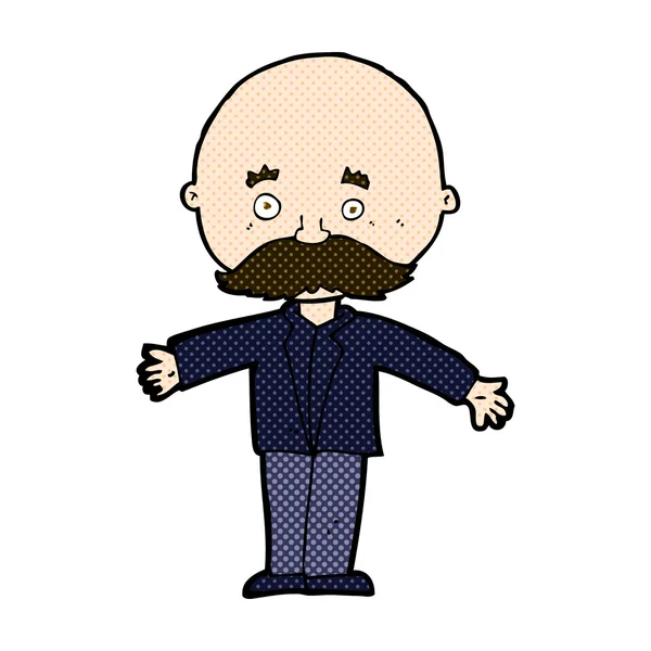 Comic cartoon bald man with open arms — Stock Vector