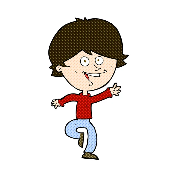 コミック漫画幸せな手を振っている少年 — ストックベクタ
