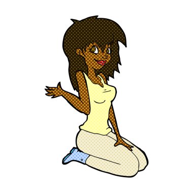 komik karikatür güzel kız sallayarak