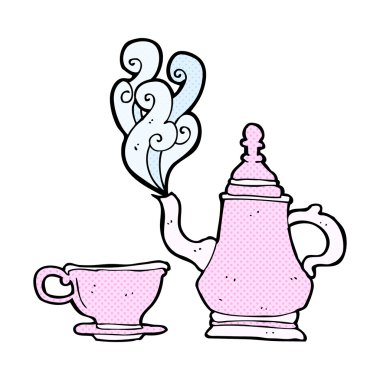 komik karikatür kahve pot ve Kupası