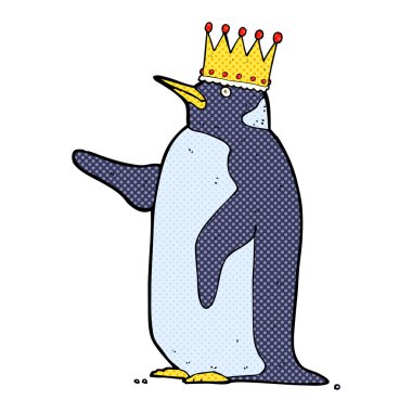 komik karikatür penguen giyen taç