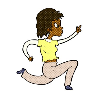 çalışan ve işaret komik karikatür kadın