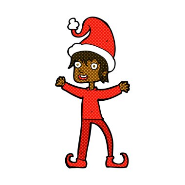 komik karikatür Noel elf heyecanlı