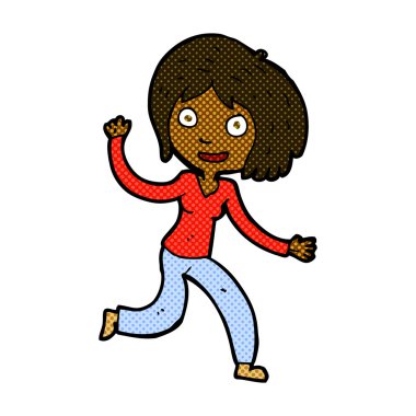 komik karikatür mutlu sallayarak kız