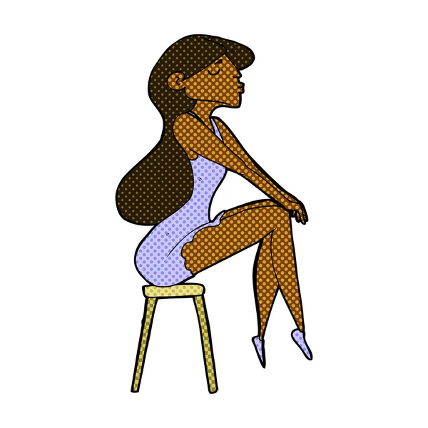 Bande dessinée femme assise sur tabouret — Image vectorielle