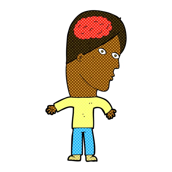 Comic cartoon man with brain symbol — Stock Vector