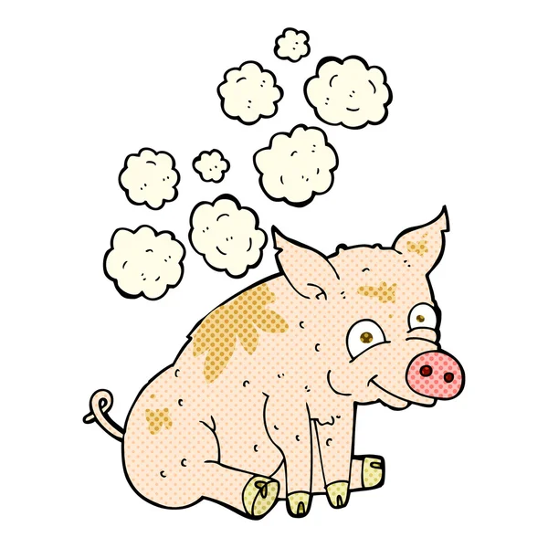 Komik karikatür pis kokulu domuz — Stok Vektör