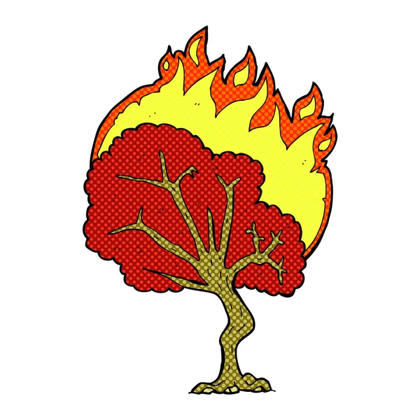 Comic cartoon burning tree — Stock Vector