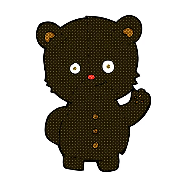 Comic cartoon waving black bear cub — Stock Vector