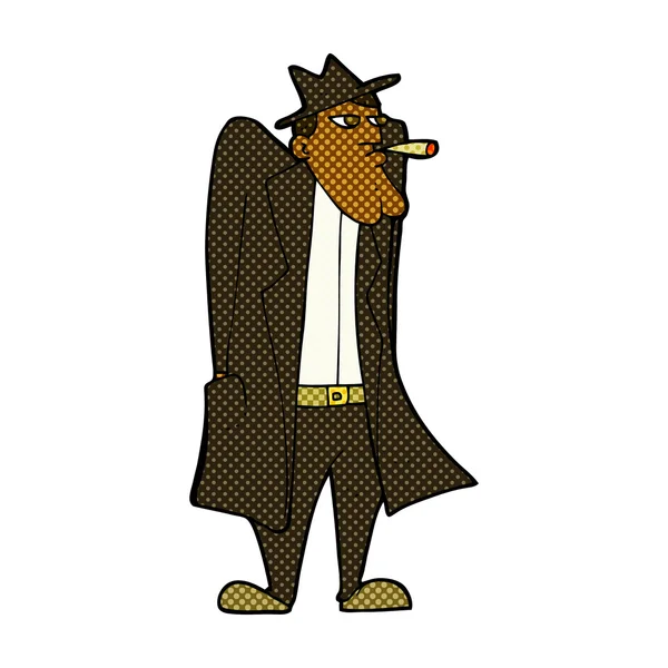 Bande dessinée homme en chapeau et trench coat — Image vectorielle