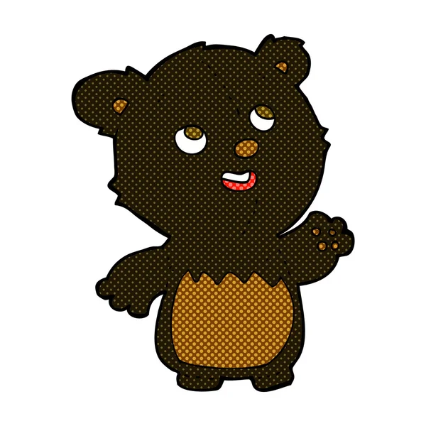 Comic cartoon happy little teddy black bear — Stock Vector