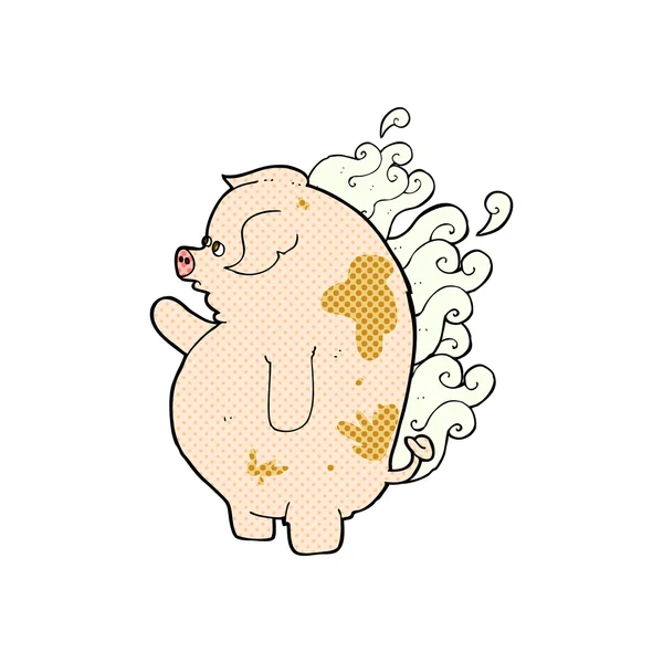 Comic cartoon fat smelly pig — стоковый вектор