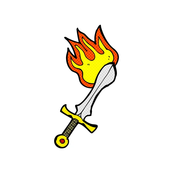 Comic cartoon flaming sword — Stock Vector