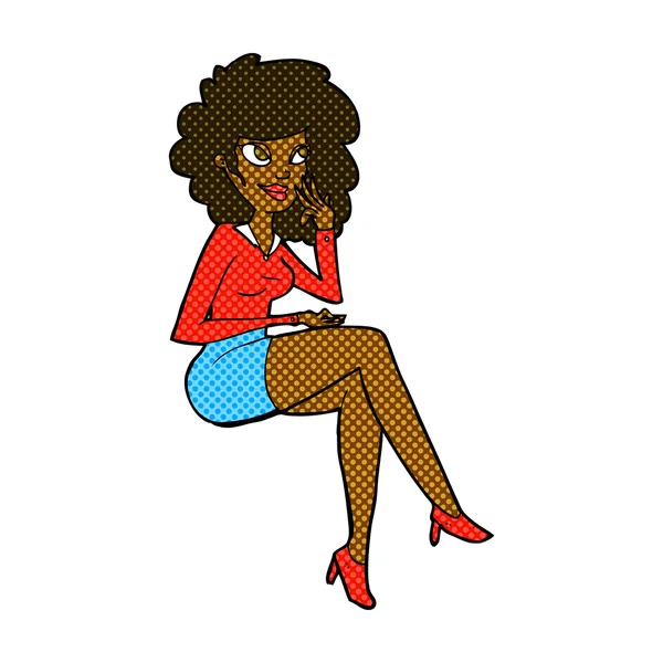 Γελοιογραφία κωμικό γραφείο γυναίκα που κάθεται — Διανυσματικό Αρχείο