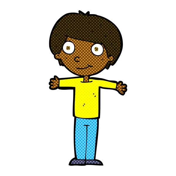 Bande dessinée garçon heureux avec les bras ouverts — Image vectorielle