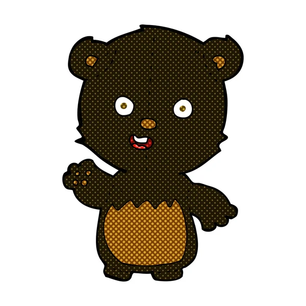 Comic cartoon waving black bear cub — Stock Vector