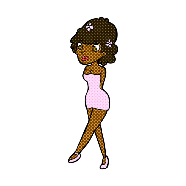 Strip cartoon vrouw poseren in jurk — Stockvector