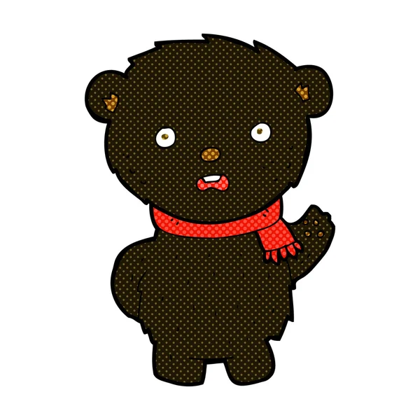 Comic cartoon black bear wearing scarf — Stock Vector