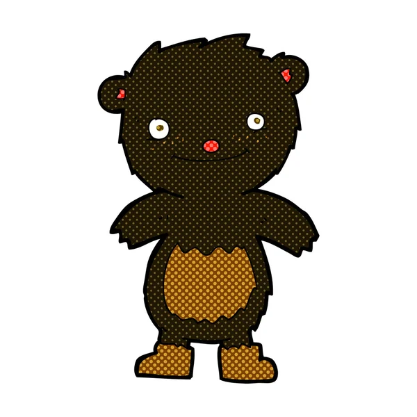 Comic cartoon teddy black bear wearing boots — Stock Vector