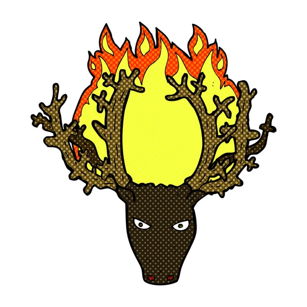 Desenho animado símbolo de fogo cabeça de veado cômico — Vetor de Stock