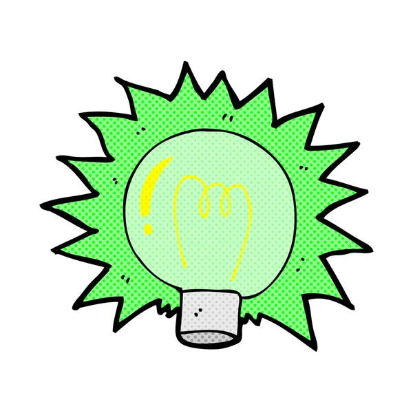Comic cartoon flashing green light bulb — Stock Vector