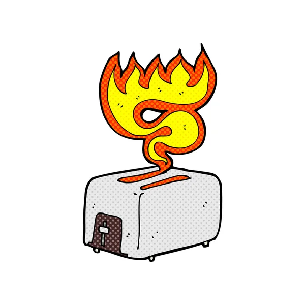Strip cartoon brandende broodrooster — Stockvector