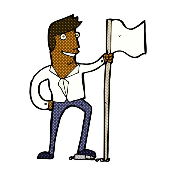 Comic-Karikaturist pflanzt Flagge — Stockvektor