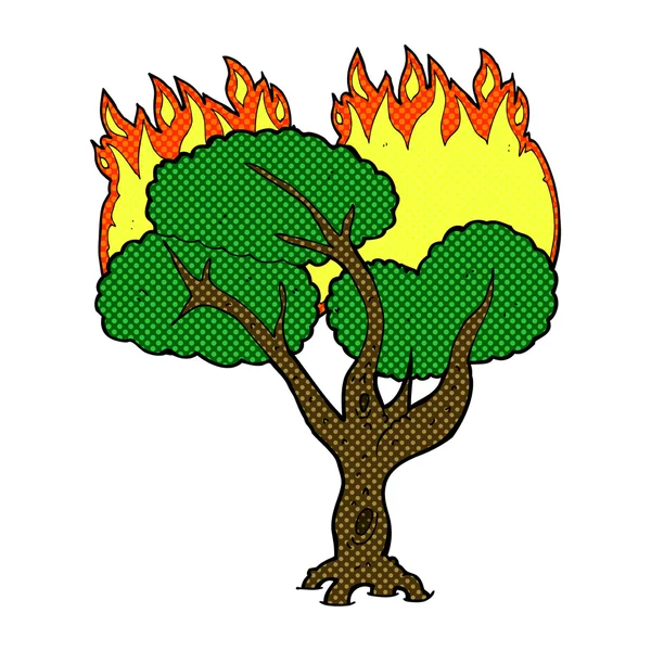 Comic cartoon burning tree — Stock Vector