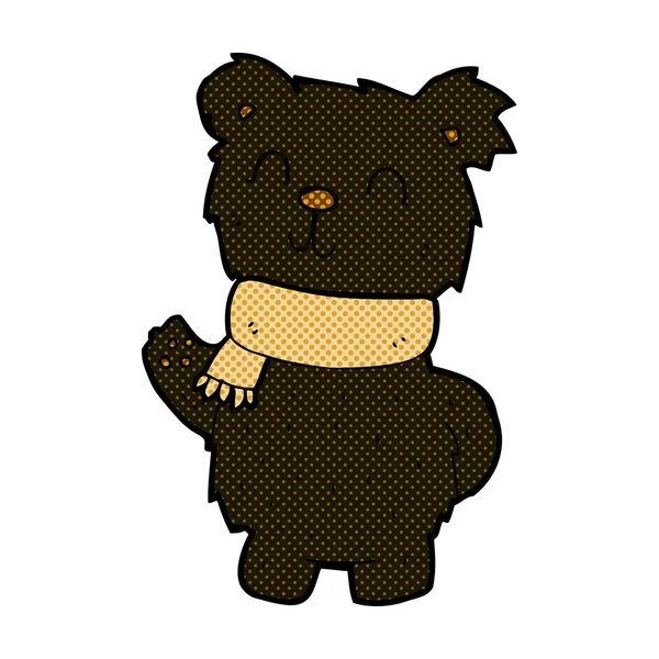 Desenho animado cômico acenando urso preto —  Vetores de Stock