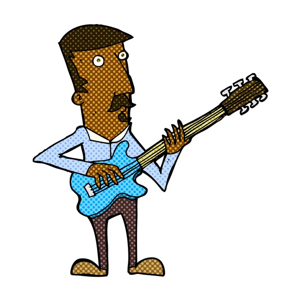 Historieta hombre de dibujos animados jugando guitarra eléctrica — Archivo Imágenes Vectoriales