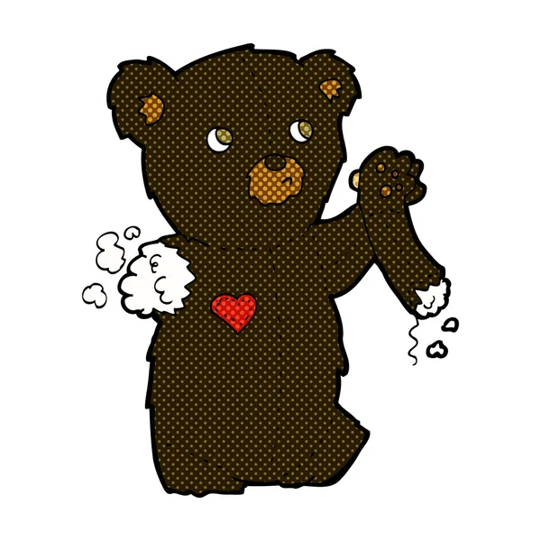 Comic cartoon teddy black bear with torn arm — Stock Vector