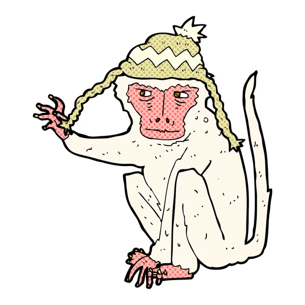 Komik karikatür maymun giyen şapka — Stok Vektör