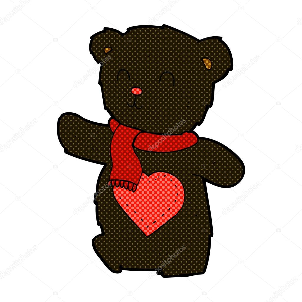 Comic cartoon white teddy bear with love heart Stock Vector Image by