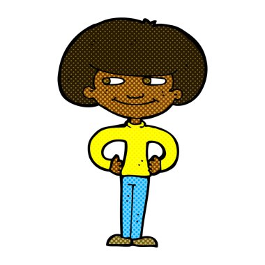 komik çizgi film çocuk ellerle kalça üzerinde