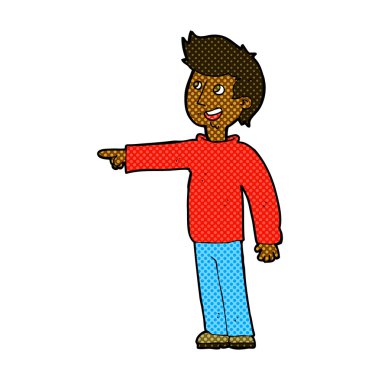 işaret ve gülen komik karikatür mutlu adam