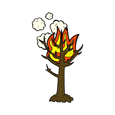 komik karikatür yanan ağaç