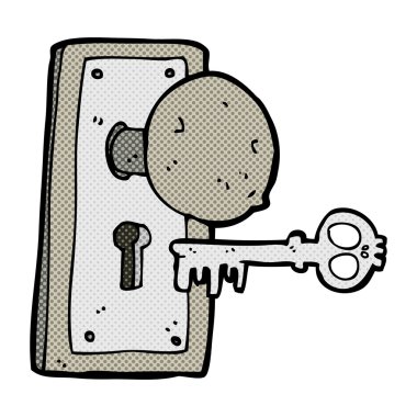 komik karikatür ürkütücü eski kapı kolu